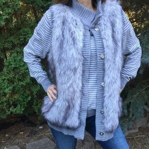 J.crew Grey Stripe V-Neck Sweater